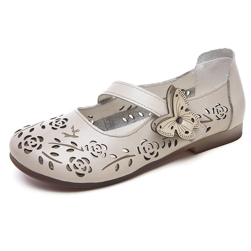 Women's Sandals Hollow Out Literary Style Butterfly Buckle With Flats Closed Toe Sandals