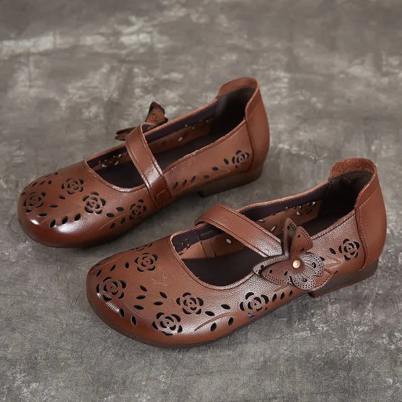 Covered Toe Sandals Women's Sandals Hollow Out Literary Style Butterfly Buckle With Flats