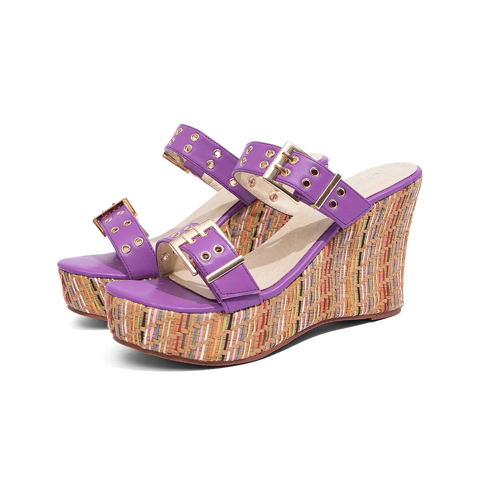 Comfortable Kitten Heel Sandals Women's Slides Wedge Sandals with Buckle Strap Slip On Peep Toe Platform Sandals High Heels Shoes