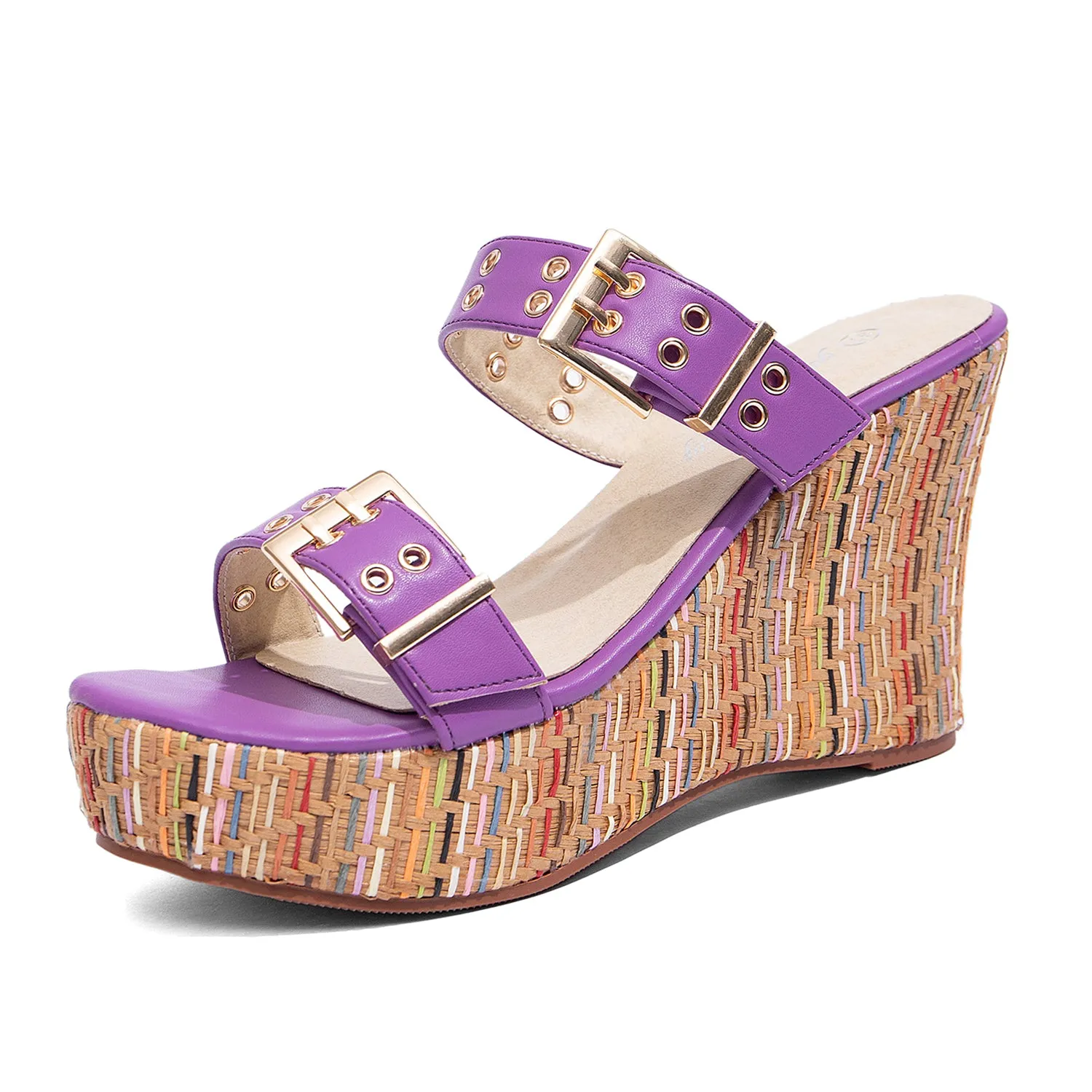 Women's Slides Wedge Sandals with Buckle Strap Slip On Peep Toe Platform Sandals High Heels Shoes Sandals Fisherman