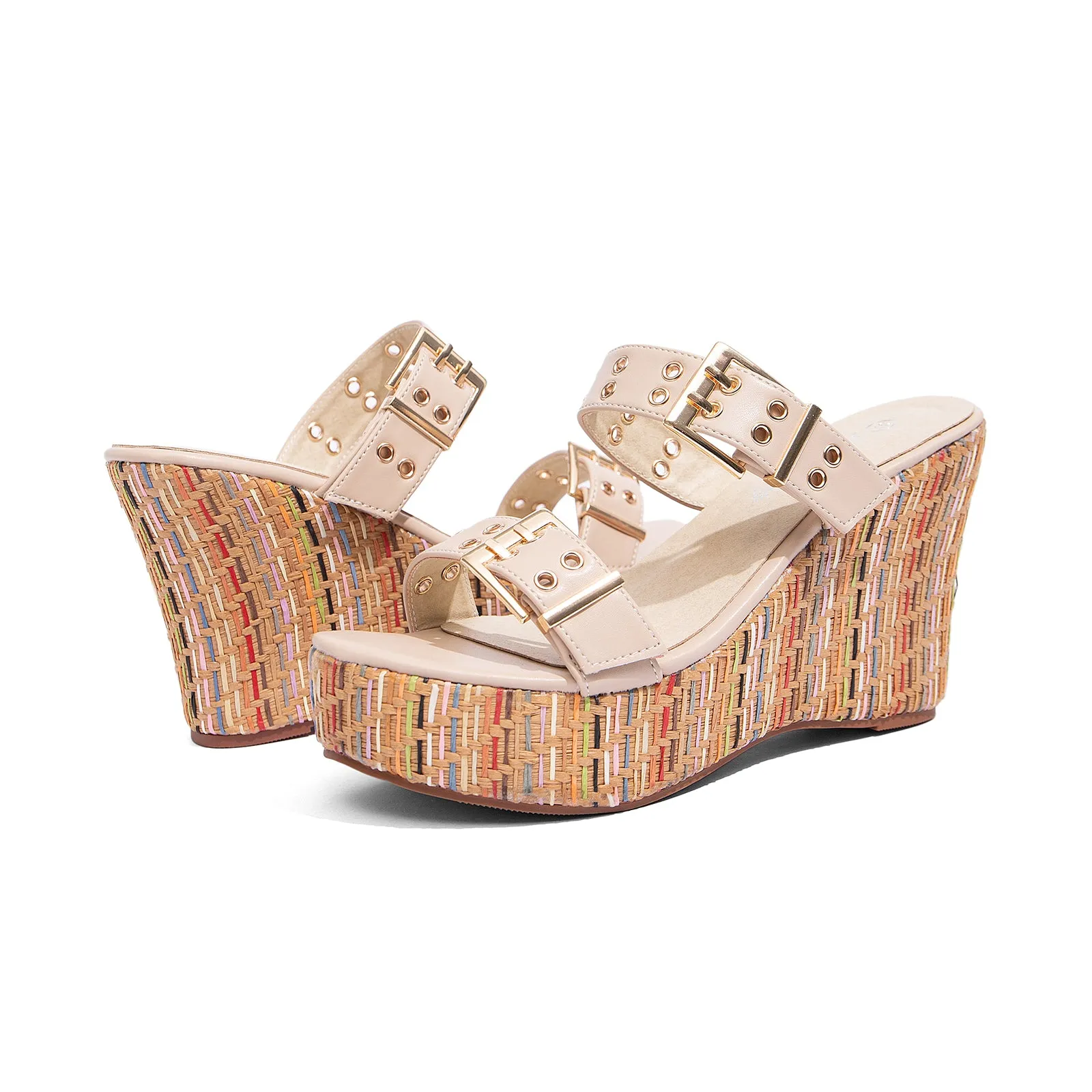 Women's Slides Wedge Sandals with Buckle Strap Slip On Peep Toe Platform Sandals High Heels Shoes Sandals Similar