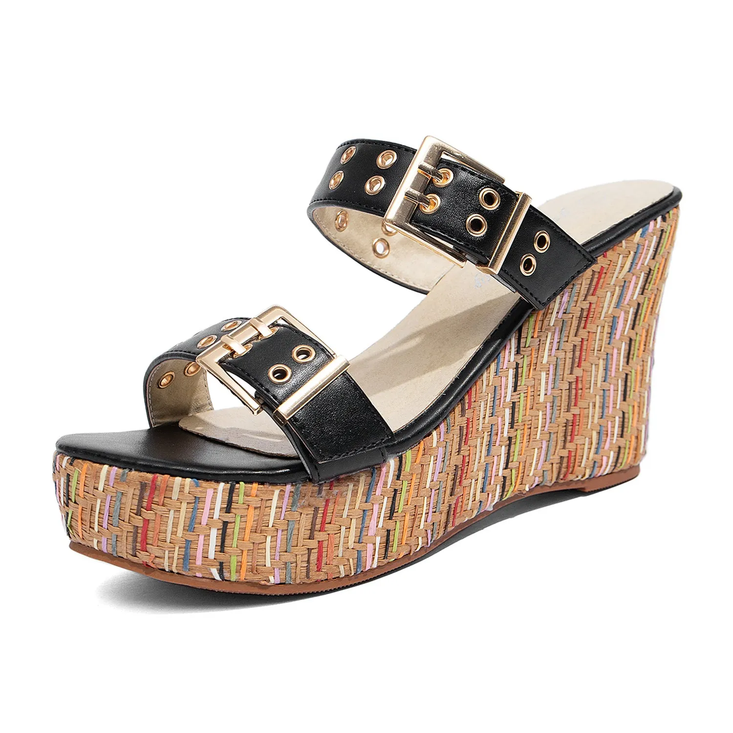 Animal Print Sandals Women's Slides Wedge Sandals with Buckle Strap Slip On Peep Toe Platform Sandals High Heels Shoes