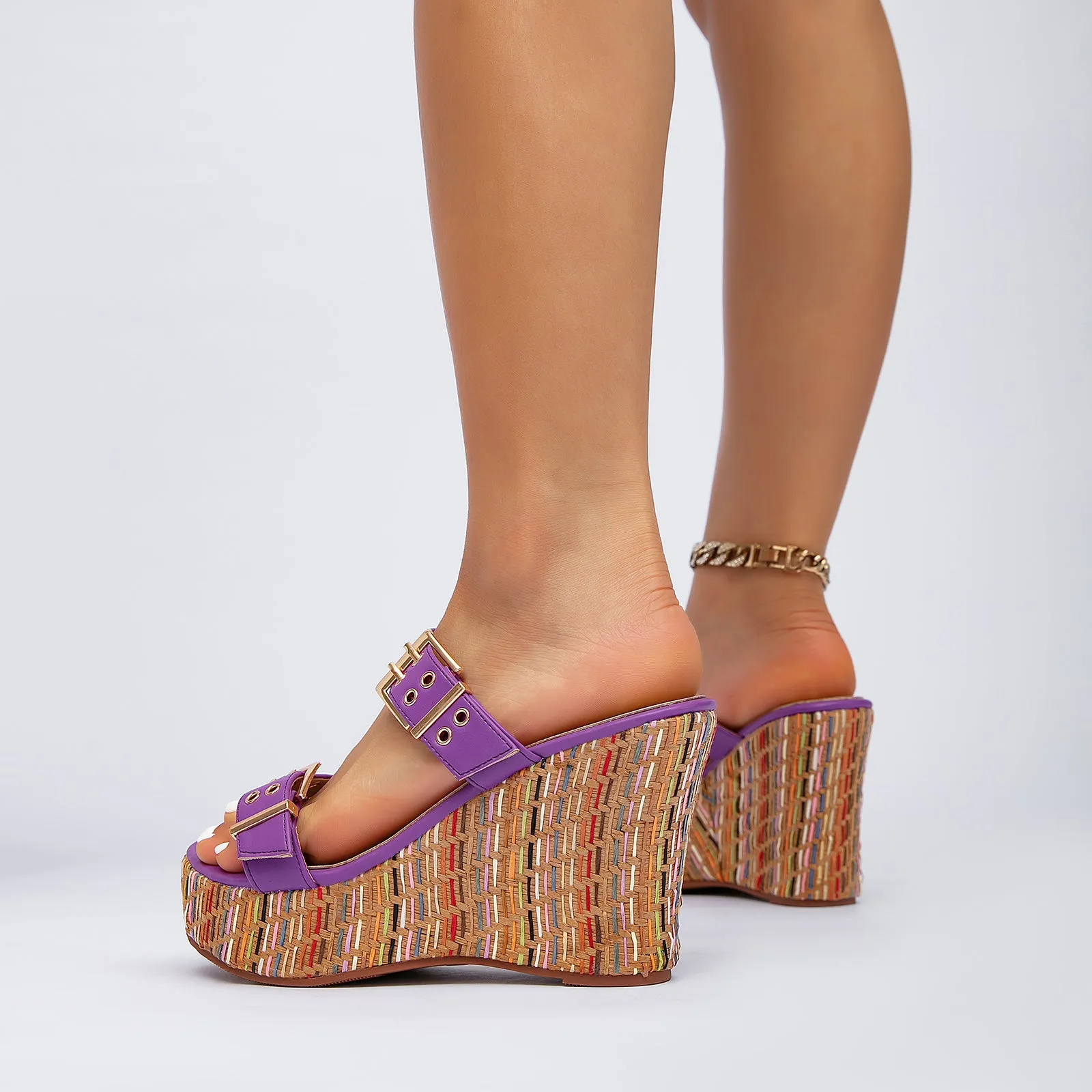 Women's Slides Wedge Sandals with Buckle Strap Slip On Peep Toe Platform Sandals High Heels Shoes Saint Lucia Sandals Grande