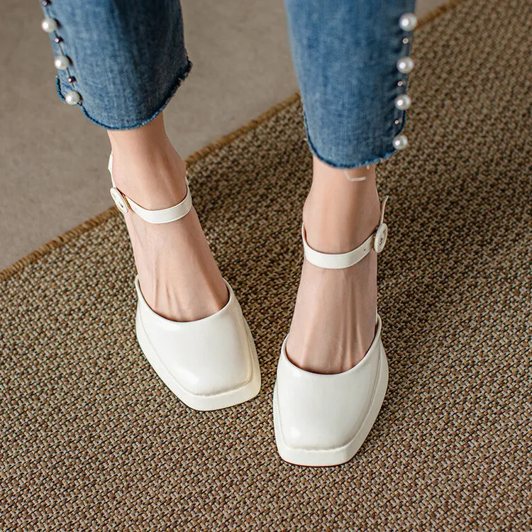 Women's Square Toe Buckle Straps Block Heel Platform Sandals Comfortable Summer Sandals