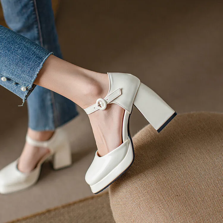 Women's Square Toe Buckle Straps Block Heel Platform Sandals Givenchy Sandals