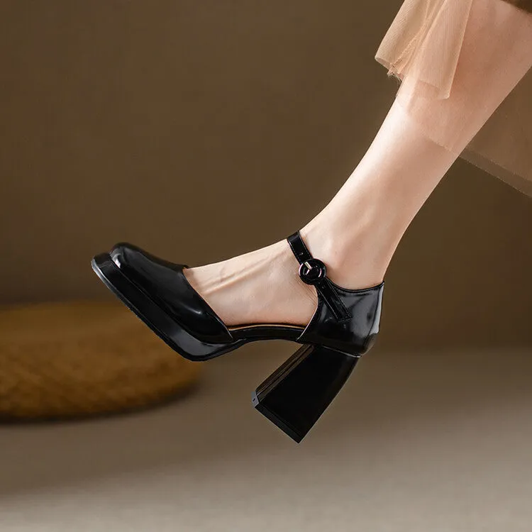 Closed Toe Sandals Women's Square Toe Buckle Straps Block Heel Platform Sandals