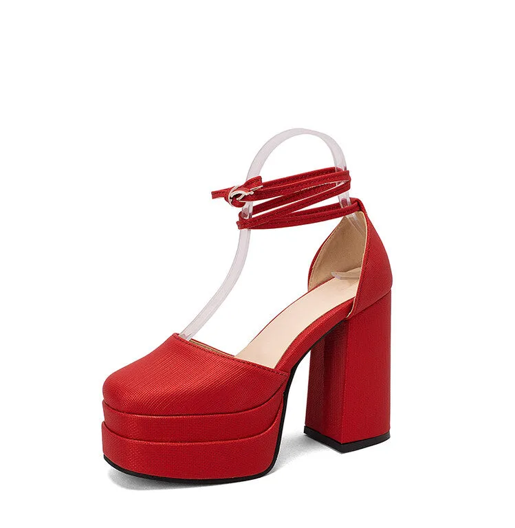 Women's Square Toe Crossed Strap Chunky Heel Platform Sandals Montego Bay Club Sandals