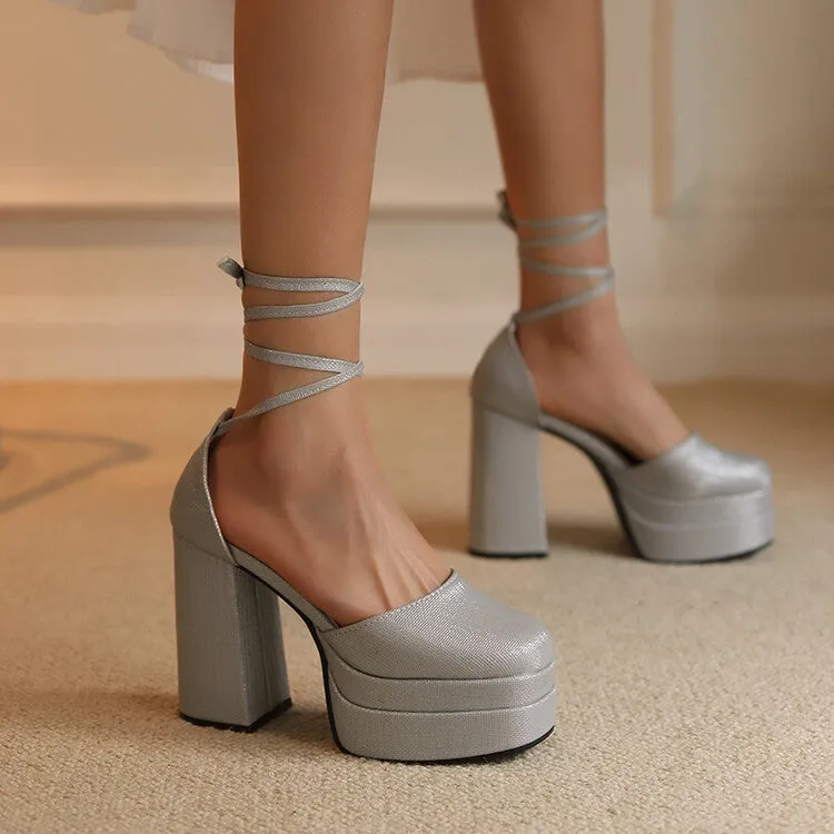 Women's Square Toe Crossed Strap Chunky Heel Platform Sandals Sandals With T Strap