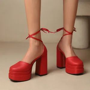 Women's Square Toe Crossed Strap Chunky Heel Platform Sandals Wedge Slide Sandals