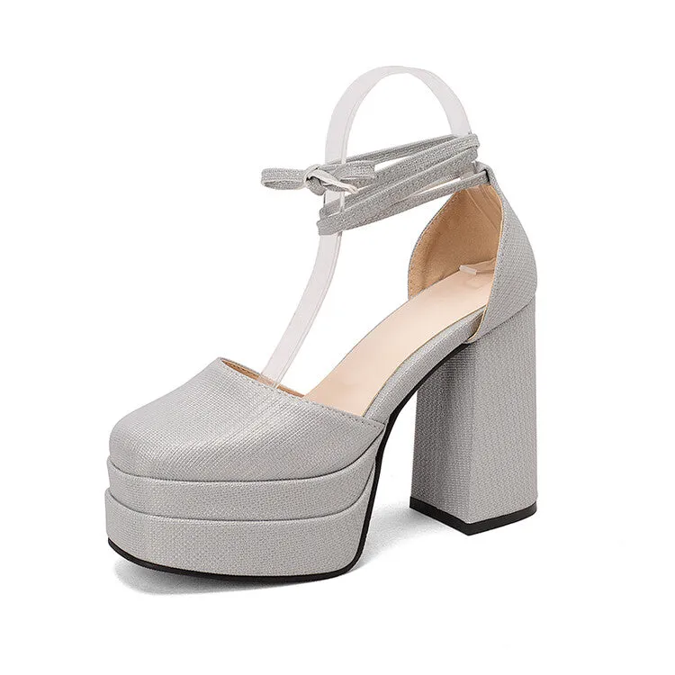 Women's Square Toe Crossed Strap Chunky Heel Platform Sandals Tea Gardner Sandals