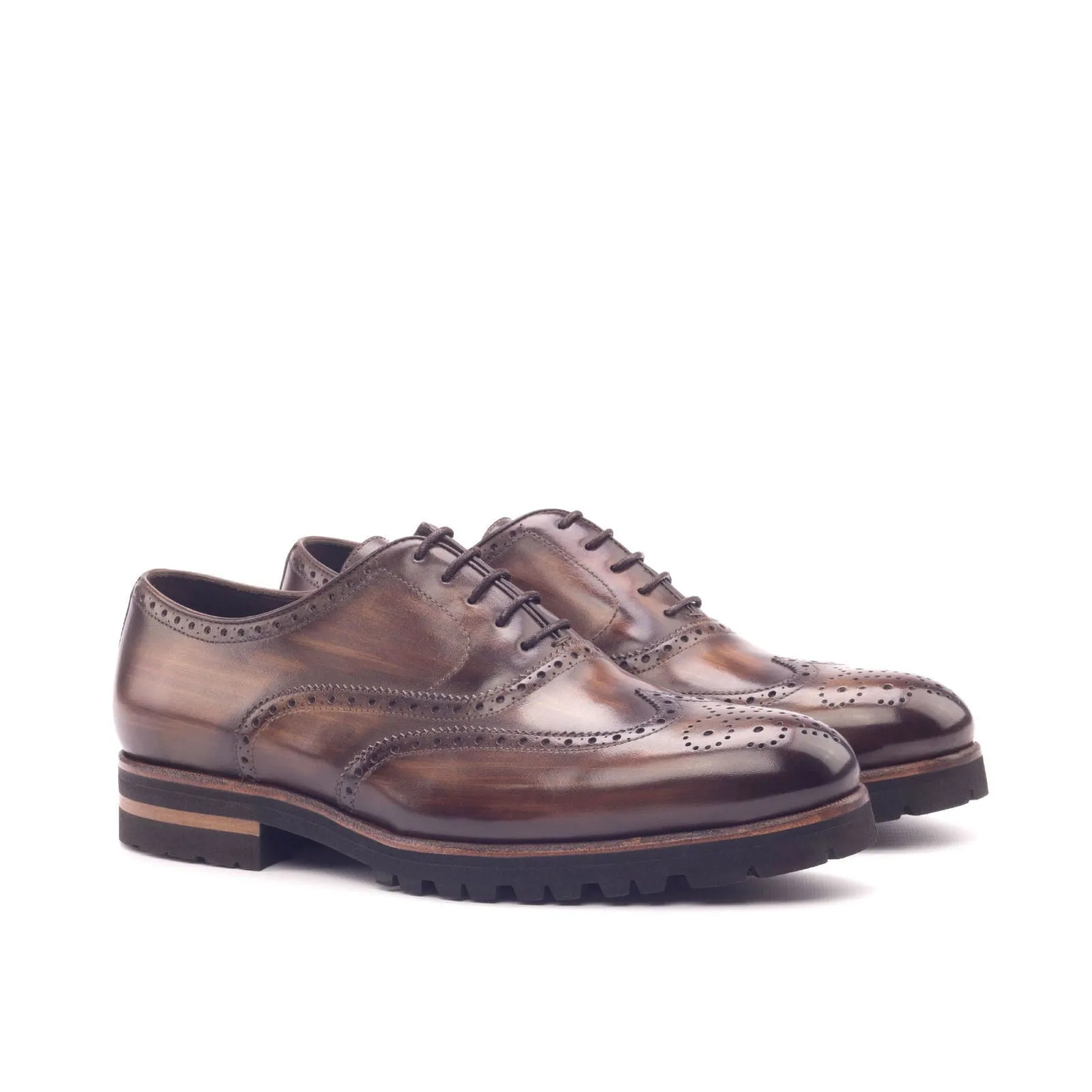 Dr Scholl's Work Men's Full Brogue Shoes Patina Leather Wide Plus Size Brown Dark Brown 2998