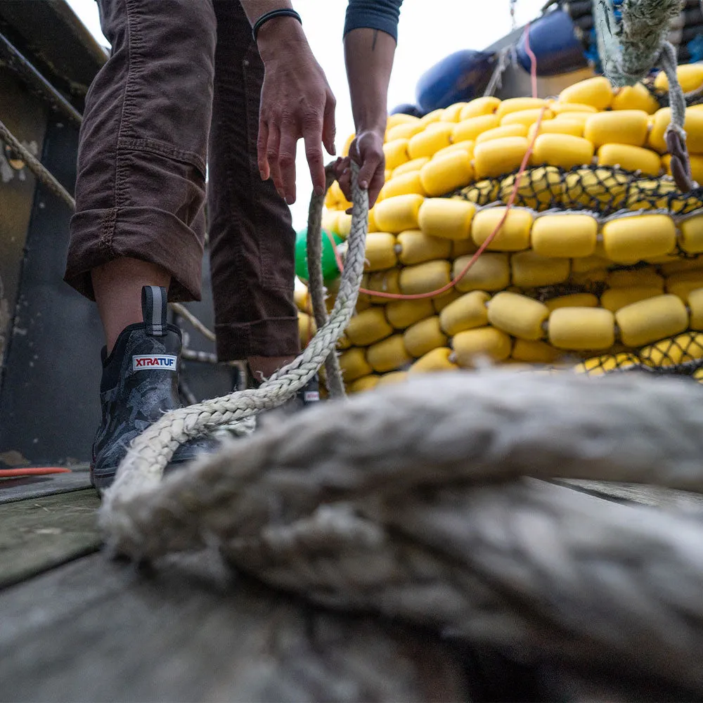 XTRATUF Women's Ankle Pull-On Deck Boots- Black Camo Leather Slip-on