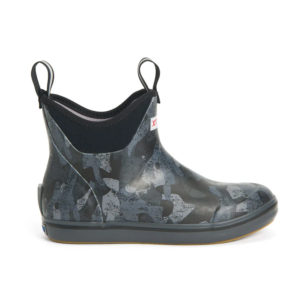 XTRATUF Women's Ankle Pull-On Deck Boots- Black Camo Slip On Waterproof Sneakers