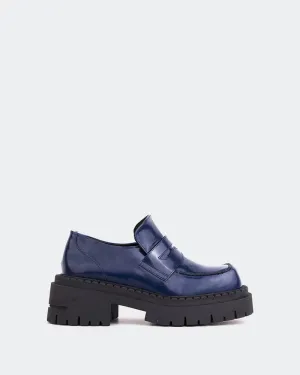 Zolian Navy Leather Polo Loafers